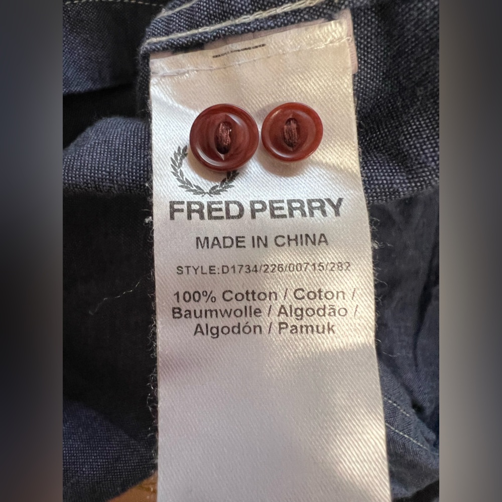 FRED PERRY Women’s Denim Shirt Dress Button-up Long Sleeve Preppy Sz 4 US 8 UK - Picture 10 of 11